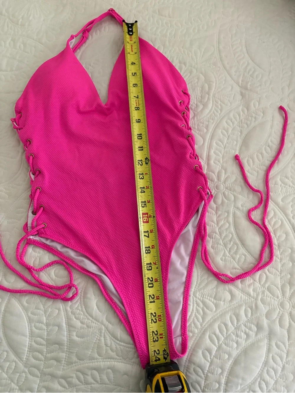 Hot Pink One-Piece Swimsuit with Side Lace-Up L